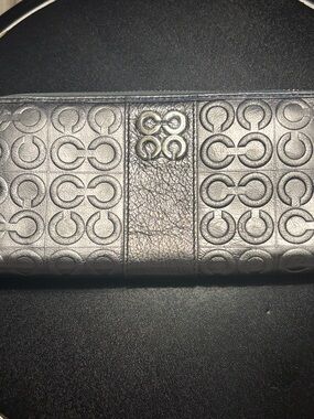 Metallic Glossy Silver Wallet Julia Coach Wallet Zip Around Accordion Style
